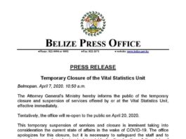 Temporary Closure of the Vital Statistics Unit in Belize