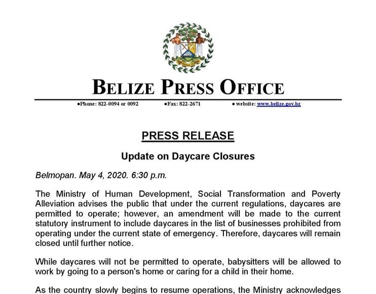 Daycare Closure in Belize