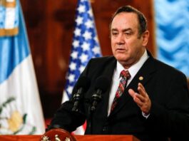 Guatemala's President Alejandro Giammattei speaks during a news conference in Guatemala City