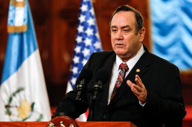 Guatemala's President Alejandro Giammattei speaks during a news conference in Guatemala City